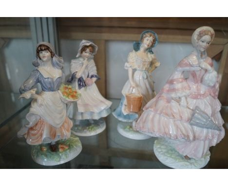 A group of four Royal Worcester lady figurines to include 'Rosie picking apples' and 'The Milkmaid' (4).