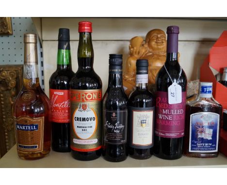 WINES & SPIRITS - Seven bottles including a Martell fine cognac, sticky pudding wine, Donato Degli Antinori, mulled wine, Nad