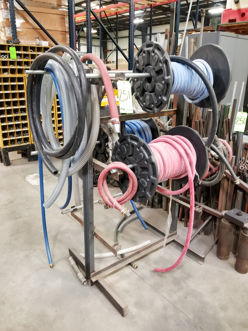 Hose Reel Rack with Assorted Hoses