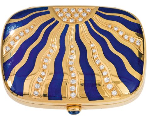 FabergéEmaildoseCollection Fabergé by Victor Mayer18kt Gold, transluzides blaues Email, 1 Saphir im Cabochonschliff, kleine D