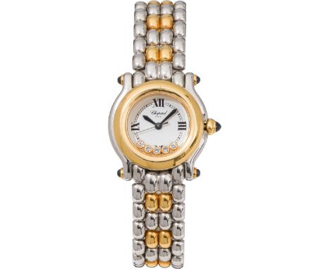 ChopardDamen-Armbanduhr "Happy Sport"1990er Jahre; Referenznr. "27/8256-23"Stahl, Gold, 5 Diamanten im Brillantschliff, 5 Sap