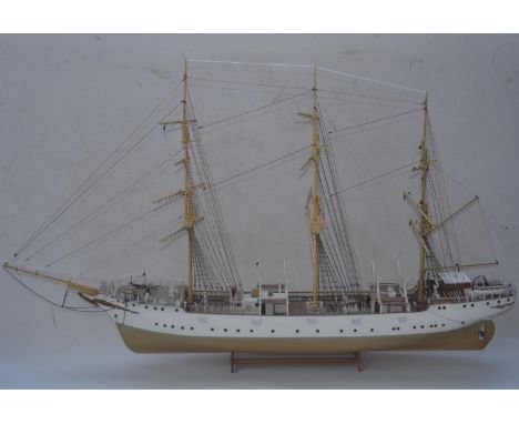 Billing Boats 1/75 scale Danmark, built up from plank on frame wood and mixed media kit, model not finished requiring further