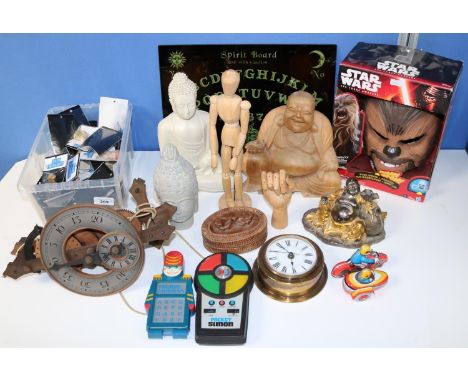 Major Morgan and Pocket Simon handheld electronic games; Star Wars The Force Awakens Chewbacca Electronic Mask; modern Buddha