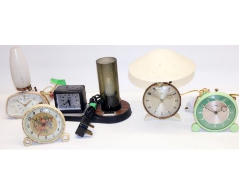 1950's Metamec cream bakelite bedside alarm with integral lamp, signed silvered dial with applied Arabic numerals, Metamec ma