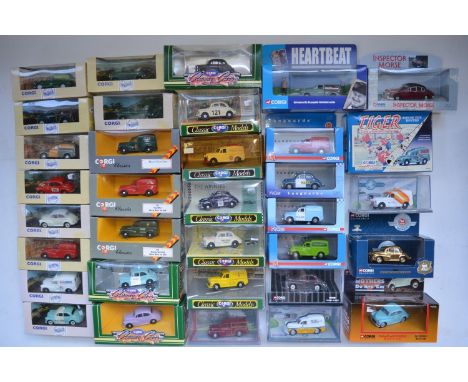 Collection of 33 boxed Corgi 1/43 scale diecast Morris Minor car and van models plus an Inspector Morse Jaguar 2.4. incl. lim