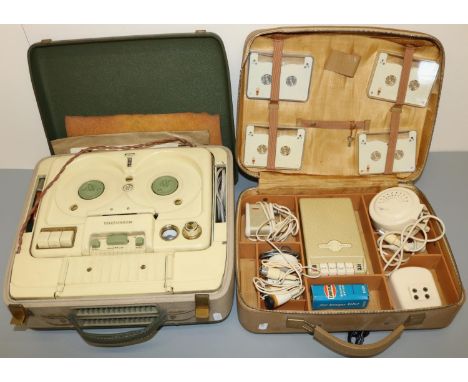 Telefunken 1960's reel to reel Magnetophom KL65S, Minifon Attaché 1960's Dictaphone complete with leads, speakers, players an