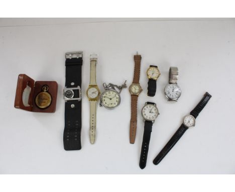 Kahuna quartz fashion watch, Swatch quartz wristwatch, five other quartz wristwatches and a Smiths pin pallet pocket watch (q