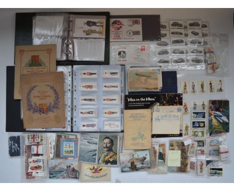 Collection of mostly military related vintage cigarette cards, postcards and stamps incl. Players Military Uniforms Of The Br