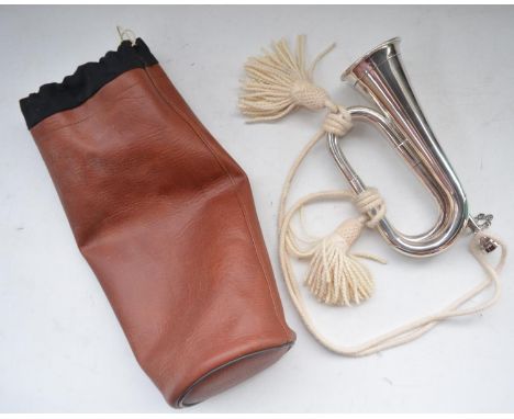 Boosey &amp; Hawkes silver plated bugle no. 400 with Denis Wick mouthpiece and carry bag, bugle in excellent played condition
