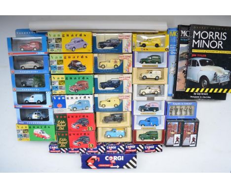 Twenty five boxed 1/43 scale diecast Morris Minor car and van models by Corgi, Oxford Diecast and Lledo, incl. limited editio