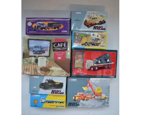 Eight boxed Corgi 1/50 scale diecast truck model sets to include CC10501 Café Connection ERF KV Platform Lorry Richard Read (