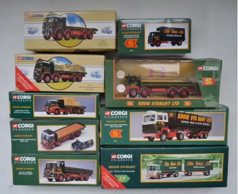 Nine Corgi 1/50 scale diecast Eddie Stobart truck models to include 97369 AEC Truck And Trailer (appears never removed from b