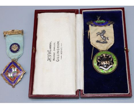 Royal Masonic Institution for Boys 1910 hallmarked silver and enamel Steward jewel, cased and a similar jewel for 1930 1.20oz