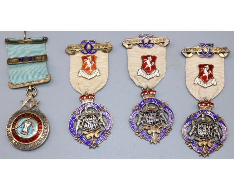 Three Royal Masonic Institution for girls 1930 hallmarked silver and enamel Steward jewels, and a similar Lodge of Regularity