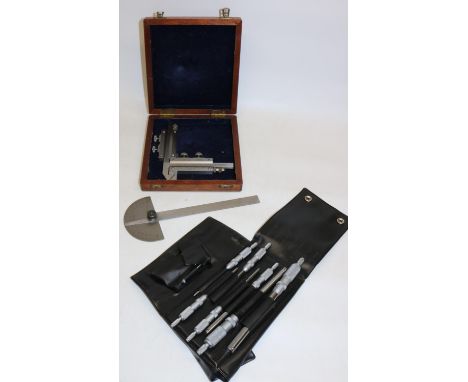 Moore &amp; Wright cased set of hole gauges, Moore &amp; Wright no.46 protractor and C.A. Gray Ritefeel 1/1000" vernier gauge