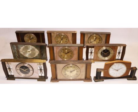 Metamec simulated onyx and brass mantle clock, two tone dial, Junghans electronic unadjusted movement W30cm and eight other r