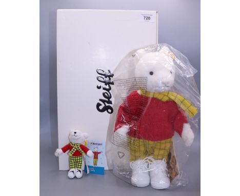 Steiff Danbury Mint Rupert the Bear, yellow tag 662782, factory sealed with certificate, boxed H28cm and a smaller  Muscular 