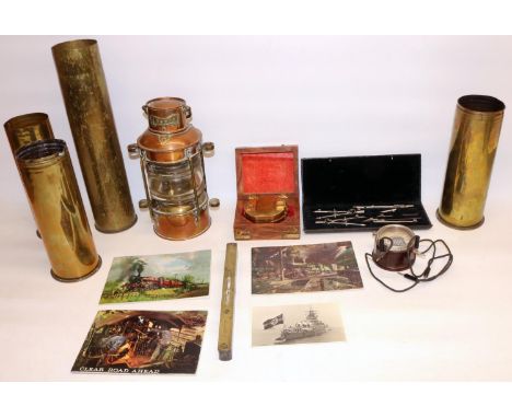 WWI shell cases incl. two German cases marked JUNI 1918, another German case marked POLTE MAGDEBURG 1917, all H23cm, a French