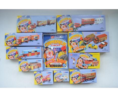 Collection of ten 1/50 scale diecast Corgi Chipperfields Circus vehicle models incl. 97915 Scammell Highwayman With 2 Trailer