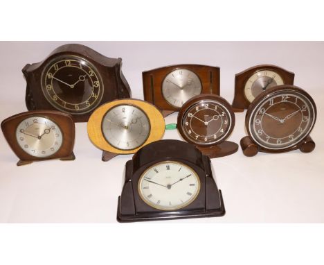 Metamec Dereham mains electric bakelite mantle clock with two tone dial, 220/250 volt 50 cycle movement W22cm and seven other