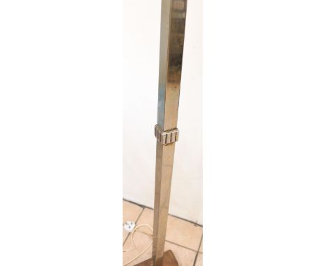 1930s Art Deco uplighter standard lamp, chromed geometric column on stepped oak base, max H173cm 