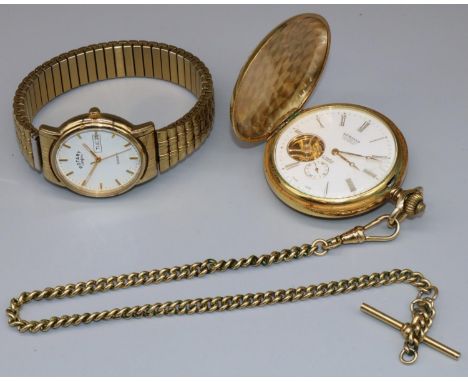 Sewills Liverpool, gold plated keyless wound and set hunter pocket watch, signed white open heart Roman dial with subsidiary 