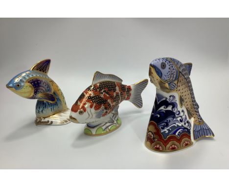 Three Royal Crown Derby paperweights, 'Koi Carp', limited edition number 18/2500, 'Guppy Fish', limited edition 1382/2500 and