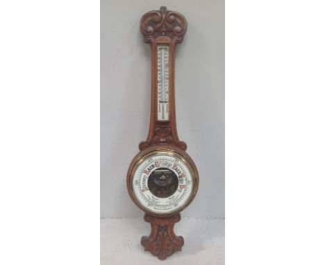 A mahogany cased aneroid banjo barometer, 85cm drop (af) 