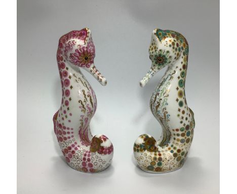 A Royal Crown Derby paperweight, 'Pink Seahorse' limited edition 71/150 and 'Spot Seahorse, limited edition 37/150 with print