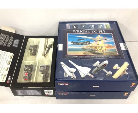 Two Corgi 100 Years Of Flight Wright To Fly celebrating 100 years of powered flight boxed sets, together with two Lledo Beano