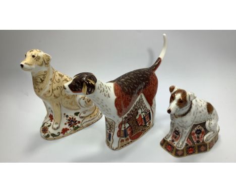 Three Royal Crown Derby paperweights, 'Foxhound' limited edition 69/250, 'Imari Jack Russell' limited edition 7/150 and 'The 