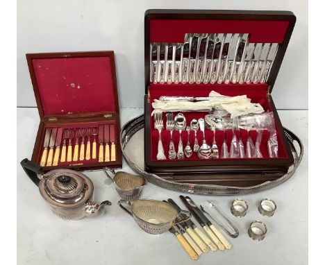 An Eben-Parker Burlington pattern fifty-one piece silver-plated canteen of cutlery in walnut case, together with a large gall