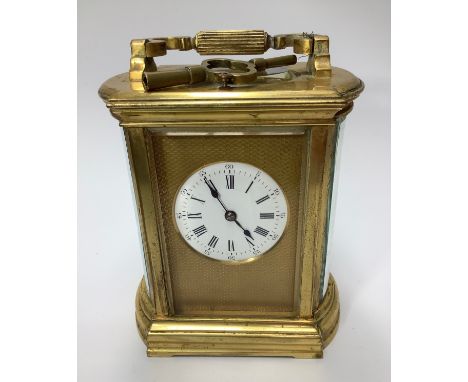 A late 19th/early 20th Century French repeater carriage clock, possibly by Jules Brunelot of Paris, the white enamel dial wit