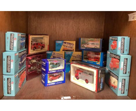Six Corgi Golden Oldies model cars including Lyons Swiss Roll Bedford S, Oxo Morris J, Slumberland Thames Trader x 2, Spratts