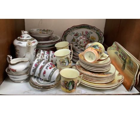 A Paragon 'Tree of Kashmir' tea service comprising teapot, milk, sugar and six cups and saucers, together with a Royal Doulto