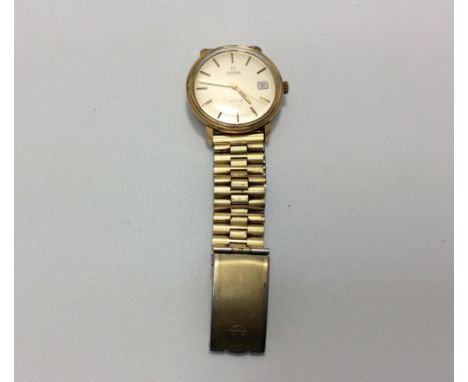 A gents gold-plated Omega De Ville automatic, the silvered dial with batons denoting hours date aperture at 3 o'clock positio