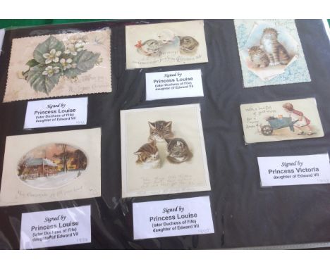 Three old albums of Christmas greeting cards ' some dating to Victorian times and a few personally signed by members of the R