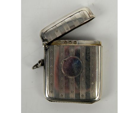 Alexander Clark silver curved back vesta case with engine turned decoration and vacant cartouche, B'ham 1921       