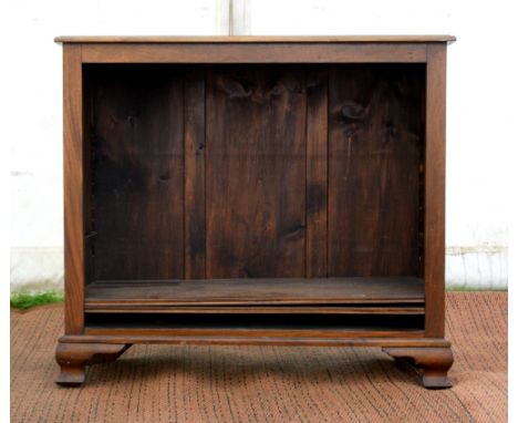 19th century mahogany open bookcase with shelving on ogee bracket feet. 92H x 104W x 37D       