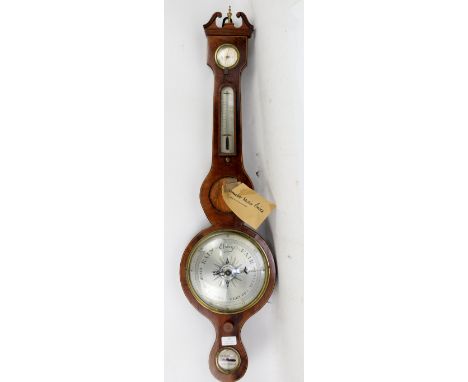 Inlaid mahogany banjo barometer signed Hudson &amp; Son, Greenwich, H96cm       