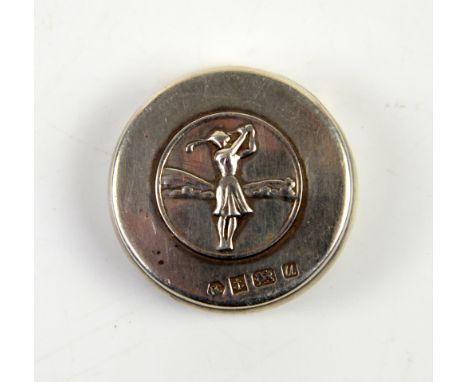 Golf interest round patch box with golfer in full swing embossed to lid, by RC B'ham       