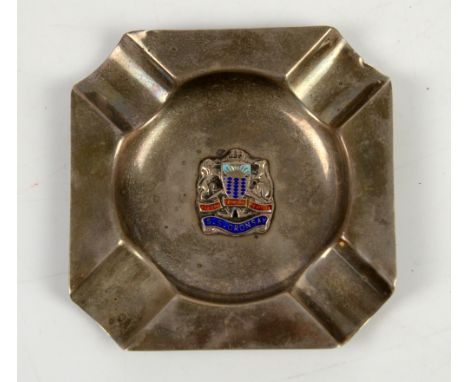 Shipping interest silver and enamel ashtray, S.S. Oronsay Liner and WWII troopship, torpedoed and sunk by an Italian submarin