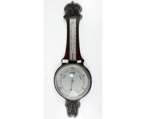 20th century oak banjo barometer, marked 'British Made', H.74cm       