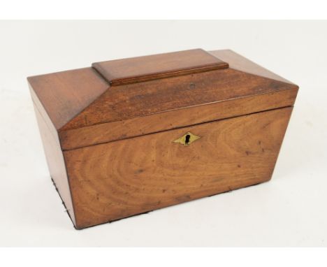 19th century mahogany tea caddy of sarcophagus form 31W x 19D x 15H       