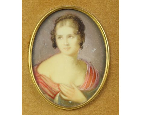Portrait miniature of a young woman, signed 'Colpolni', 8.5 x 6.5cm       