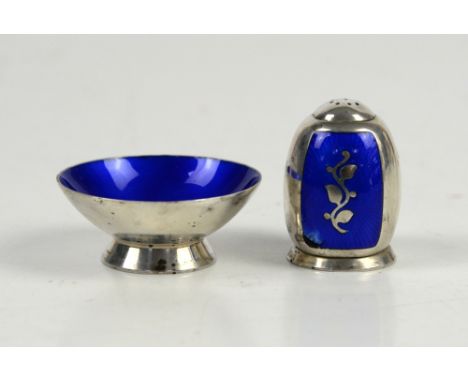 Danish sterling silver and enamel cruet open salt and pepper       