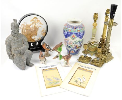 Goebel birds, oriental style vase, corinthium column lamp bases, decorative items of brassware and other items       