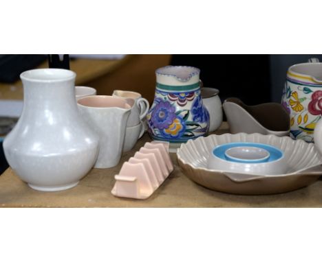 Large quantity of Poole Pottery, including mottled grey and green dinner wares, grey and blue part tea service, and various f