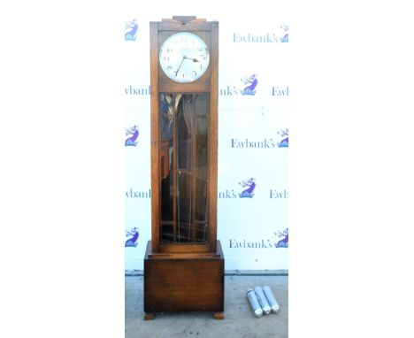 Art Deco oak longcase clock, sounding the hours and half hours and quarters on a gong by E Davy &amp; Sons Gorleston on sea 1