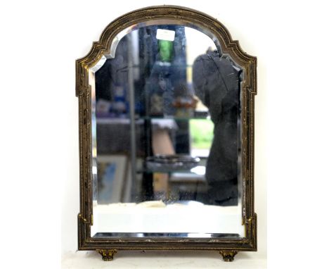 Silver plated converted bevelled wall mirror with bobbin border and scroll feet. 57H x 40W       